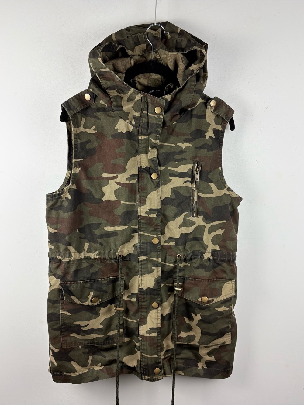 Women’s Camo Utility Military Parka Full Zip Vest Hooded Grunge Punk Army Large